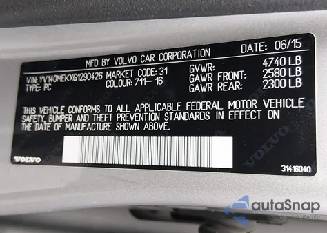 2016 Volvo V60 T5 Drive-E Premier z USA, uszkodzony, nr VIN YV140MEKXG1290426